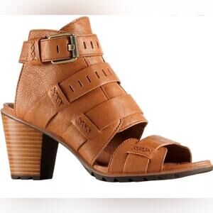 Sorel Women's Nadia Buckle Open Toe Leather Wedge Sandal size 9.5